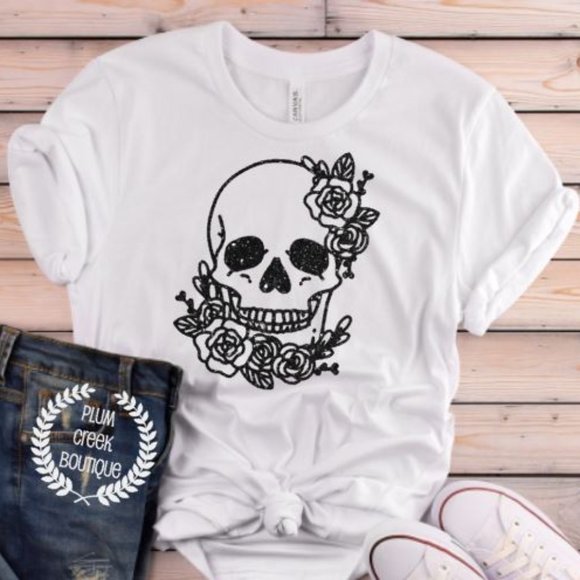 Plum Creek Boutique Tops - Sugar Skull TShirt White Black NEW Halloween
